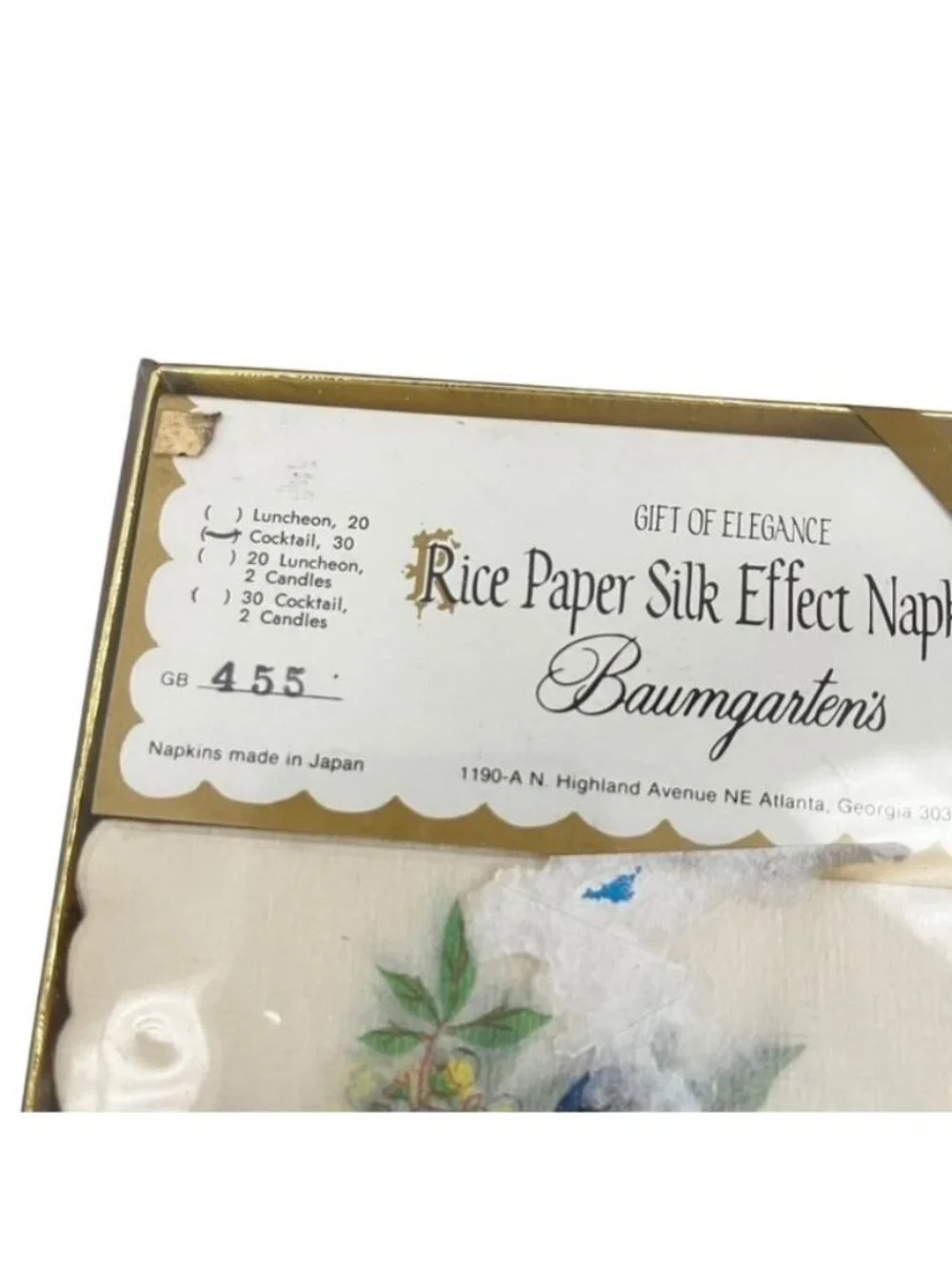 Baumgarten's Vintage Blue Birds Rice Paper Silk-Effect Napkins New